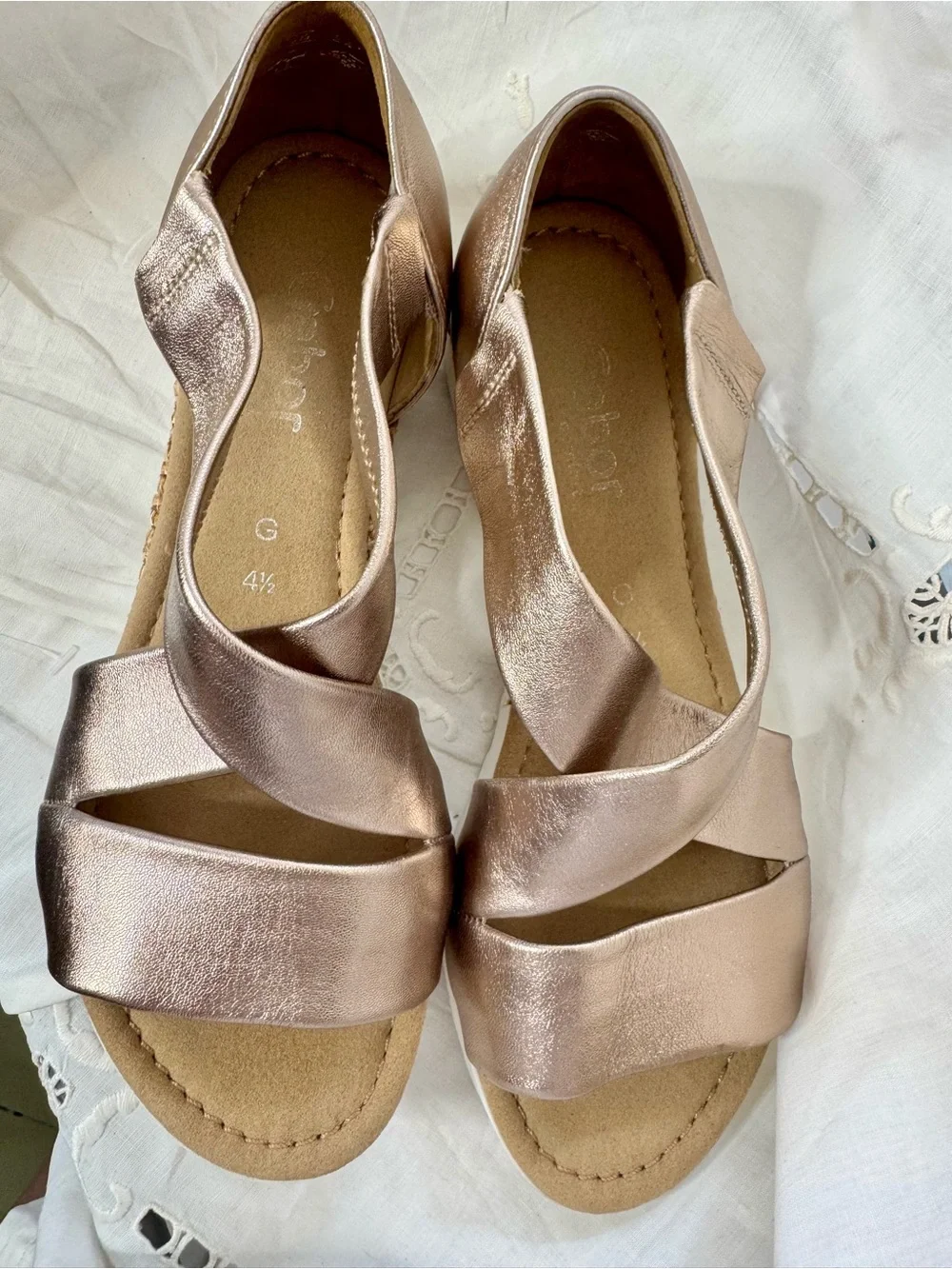 Gabor Promise Metallic Rose Gold Crisscross Sandals